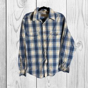 St. John's Bay Blue and Tan Plaid Shirt size Large